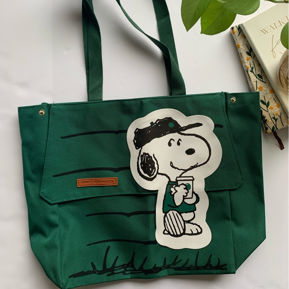 New Snoopy Tote Bag Shoulder Bag Green Canvas
